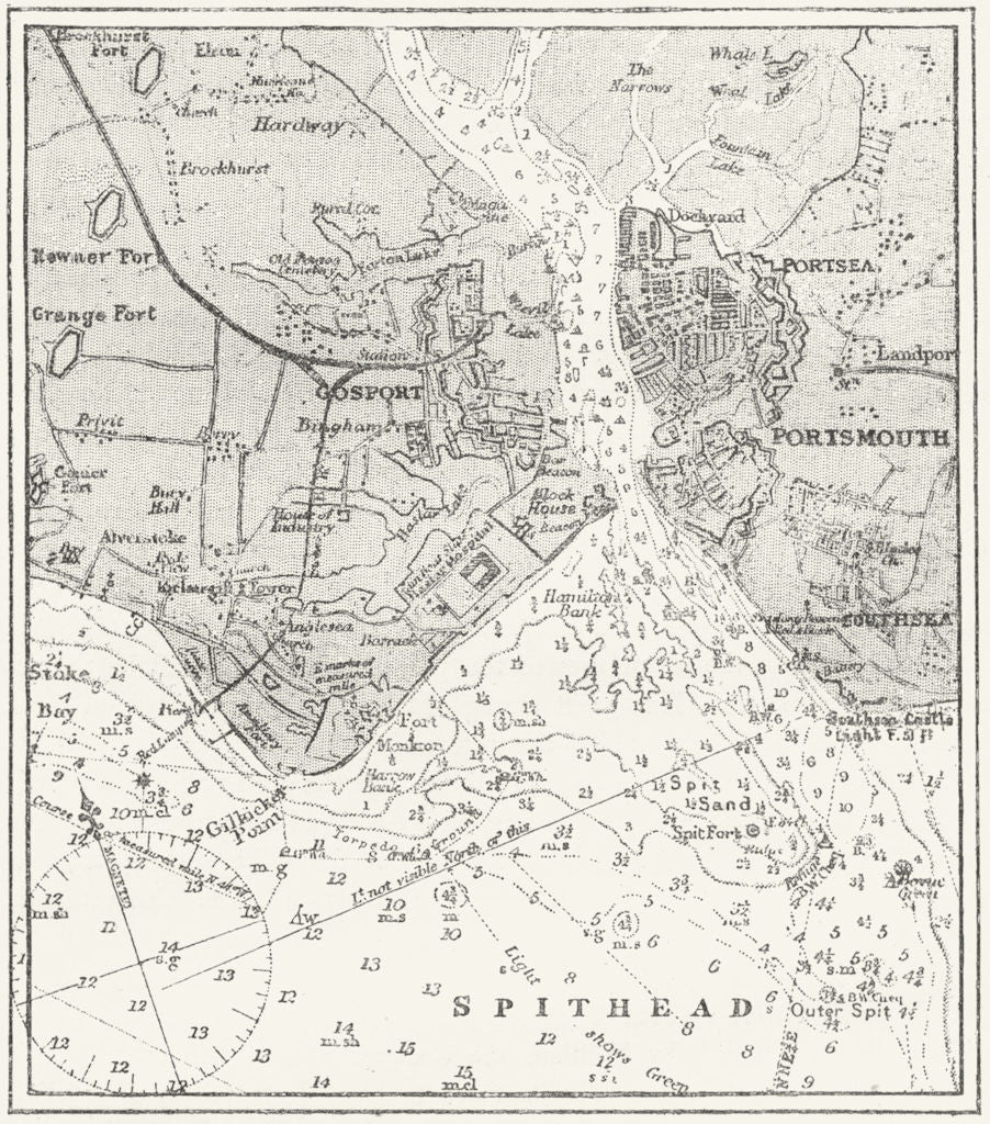 HANTS. Portsmouth, sketch map c1885 old antique vintage plan chart